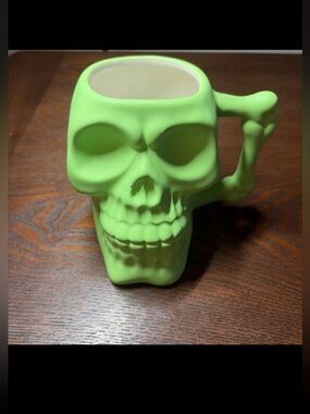 Sunday Morning Neon Green Skull Mug - Bone Handle